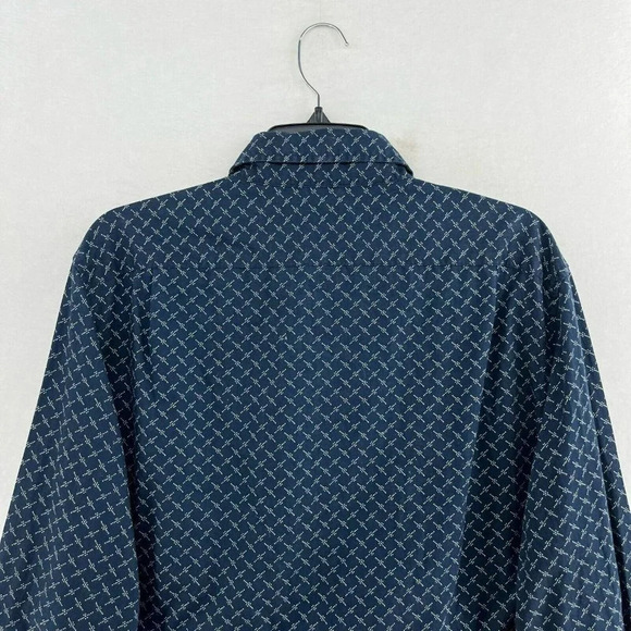 Nautica Button Down Shirt Mens Large Navy Blue Cross Pattern Pockets Long Sleeve - Picture 8 of 12